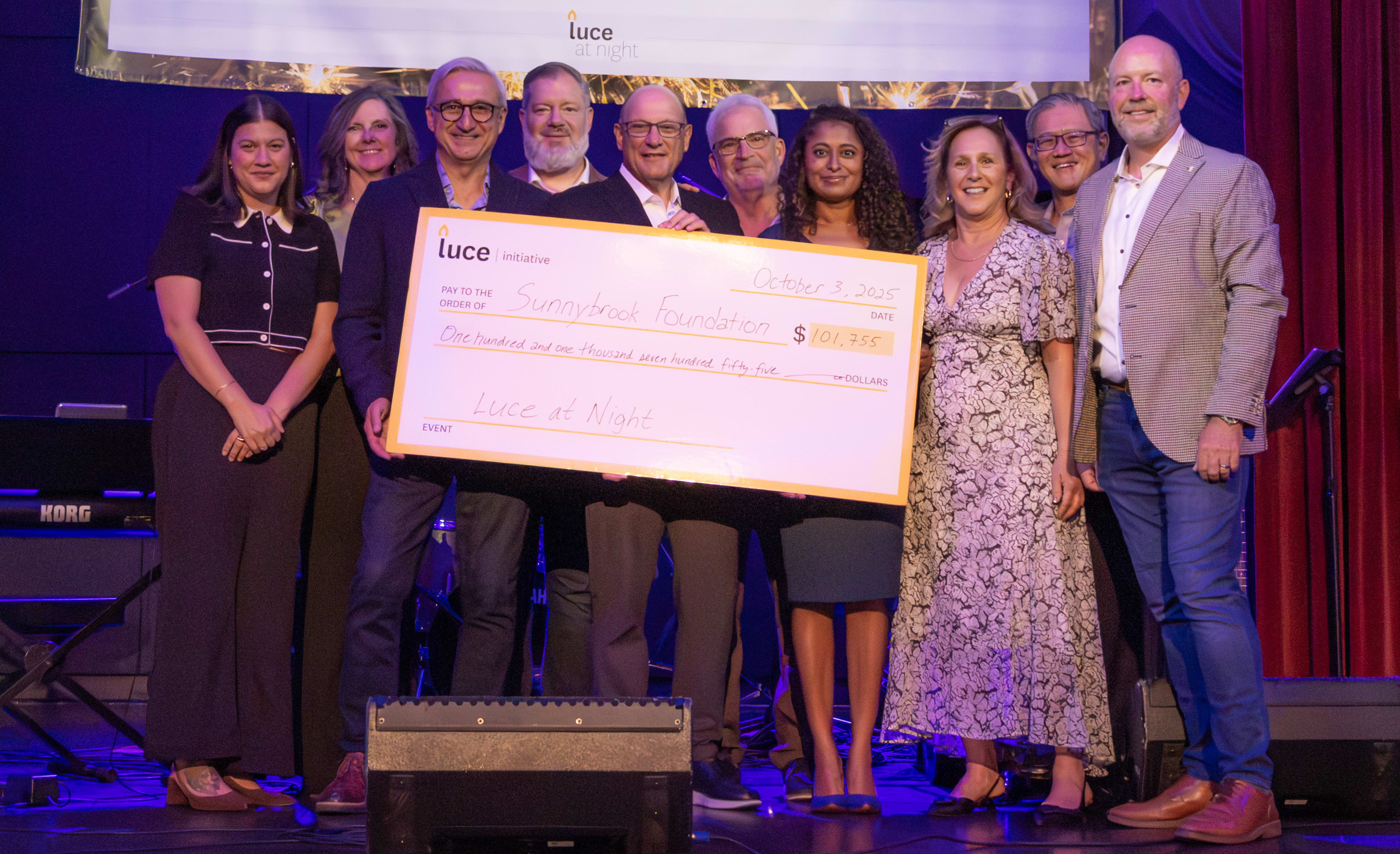 Luce at Night 2025 Donation Cheque